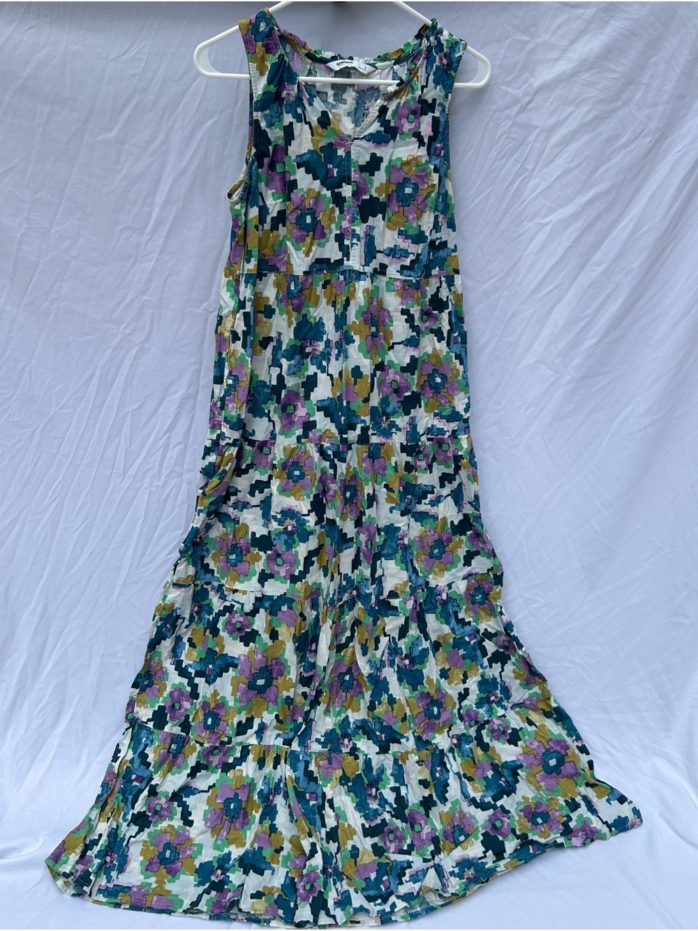 Floral Tiered ruffle Maxi Dress in Teal, Purple & Mustard Cottagecore